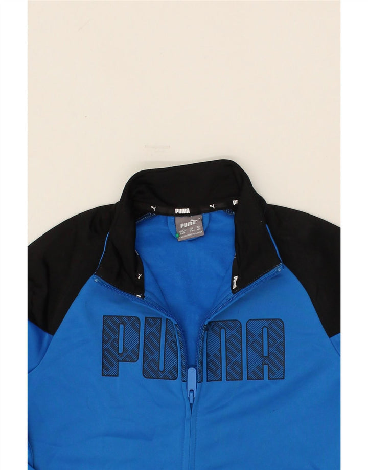 PUMA Boys Graphic Tracksuit Top Jacket 7-8 Years Small  Blue Colourblock Vintage Puma and Second-Hand Puma from Messina Hembry 