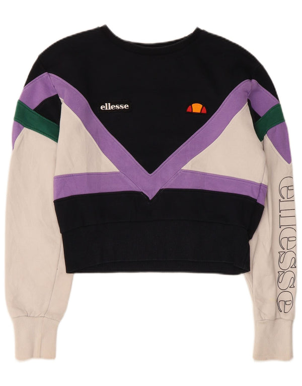 Ellesse Damen Crop Sweatshirt Pullover UK 8 Small Mehrfarbiger Farbblock