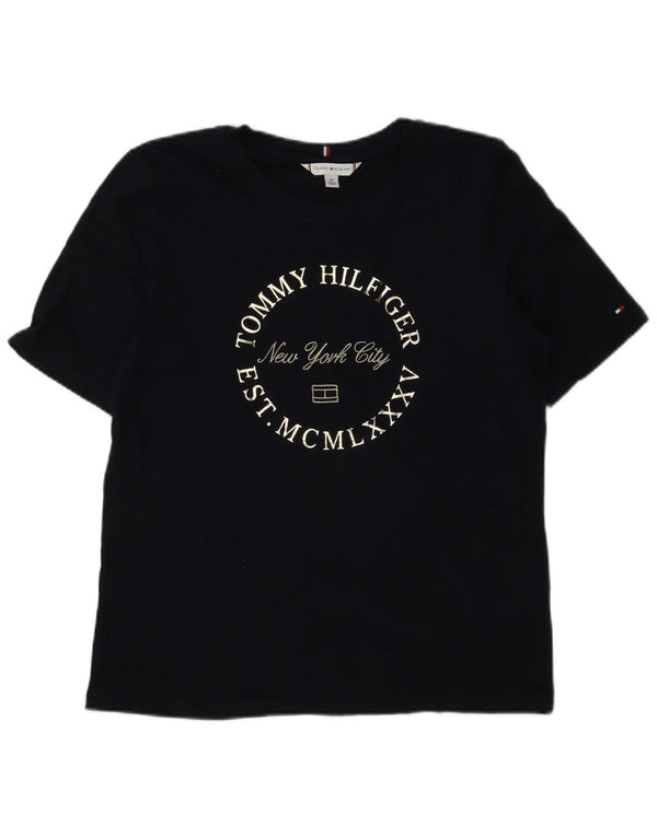 Tommy Hilfiger Dame Grafisk T-Shirt Top UK 10 Small Navy Blue Bomuld