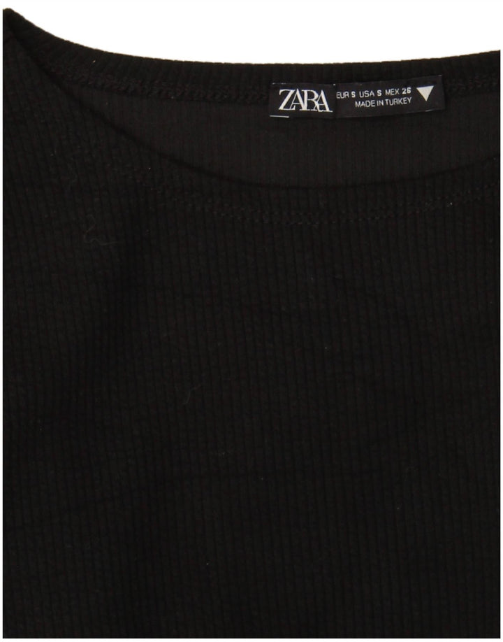 Zara Womens Crop Top Long Sleeve UK 8 Small Black