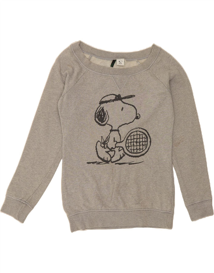 BENETTON Womens Graphic Sweatshirt Jumper UK 12 Medium Grey Cotton Vintage Benetton and Second-Hand Benetton from Messina Hembry 