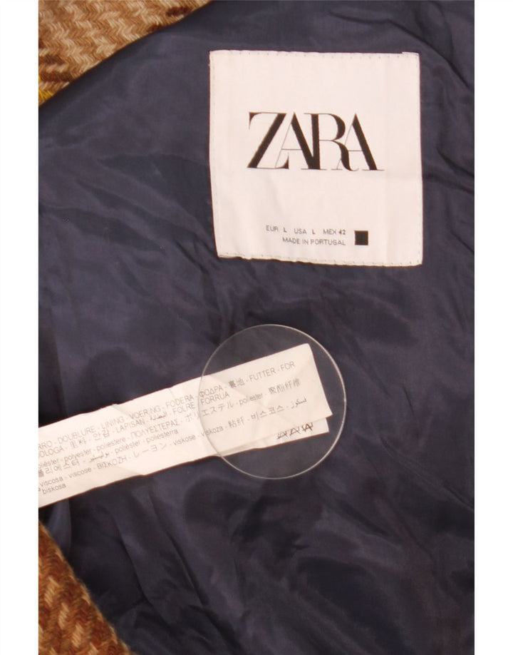 Zara Mens Overcoat UK 40 Large Brown Check Wool