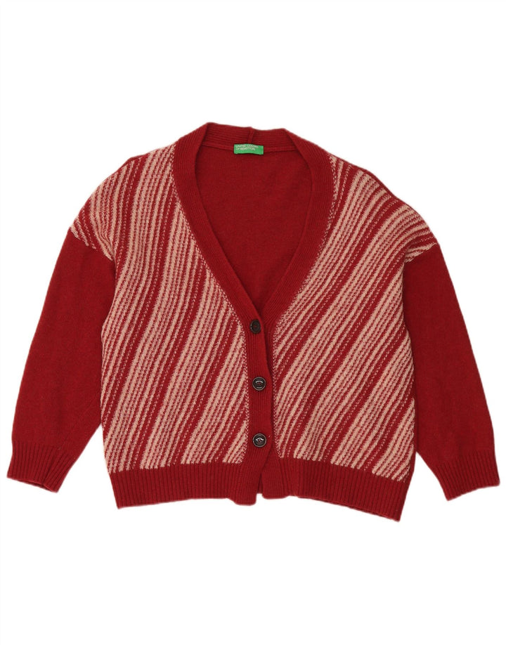 Maglione cardigan oversize da donna Benetton UK 14 Lana a righe rosse medie