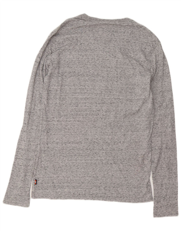 SUPERDRY Mens Graphic Top Long Sleeve Large Grey Flecked Cotton