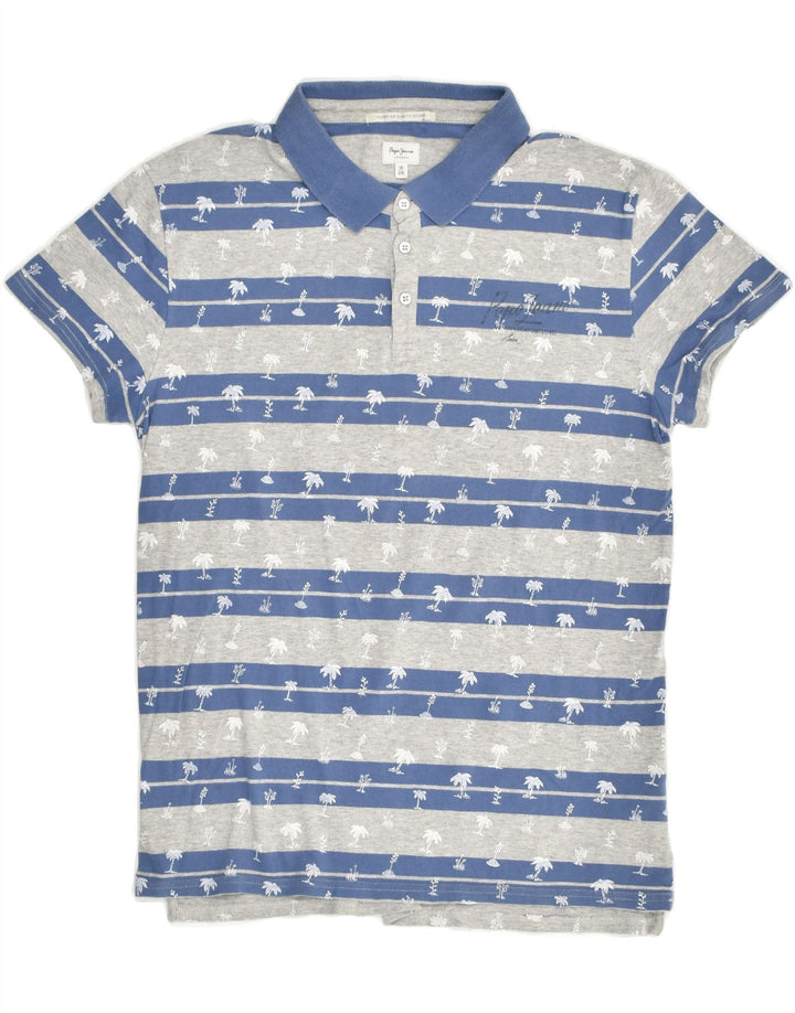 PEPE JEANS Boys Graphic Polo Shirt 15-16 Years Grey Striped Hawaiian | Vintage PEPE Jeans | Thrift | Second-Hand PEPE Jeans | Used Clothing | Messina Hembry 