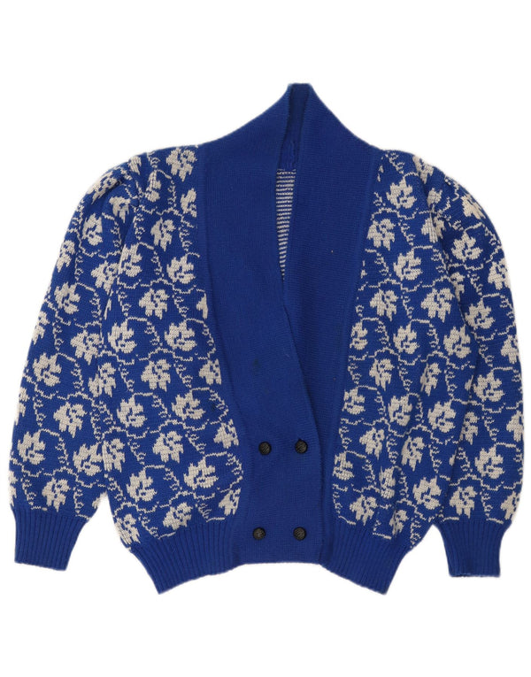 vintage Femme Cardigan Pull UK 18 XL Bleu Floral