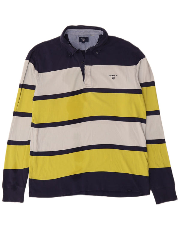 Polo da rugby da uomo a maniche lunghe Gant in cotone a righe multicolore medio