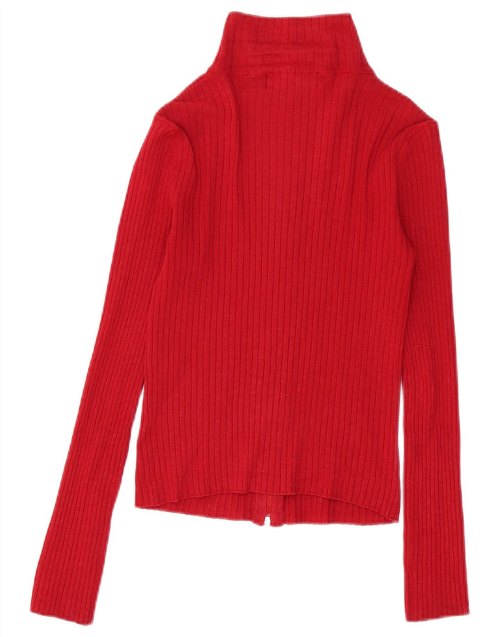 Zara Womens Cardigan Sweater UK 12 Medium Red Ramie