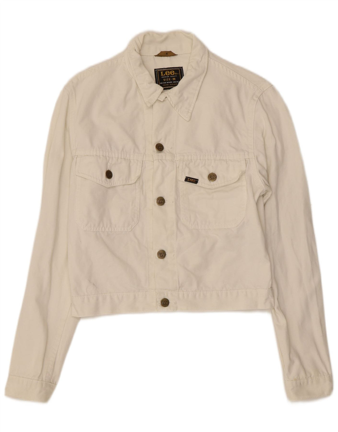 LEE Womens Crop Bomber Jacket UK 12 Medium White Cotton