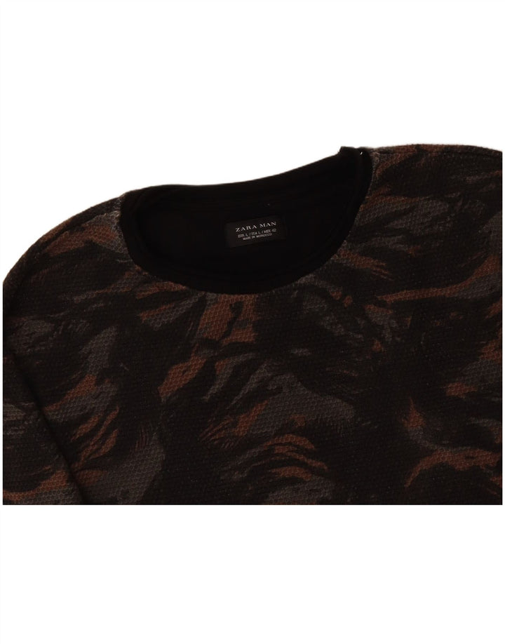 ZARA Mens Sweatshirt Jumper Large Multicoloured Camouflage Cotton