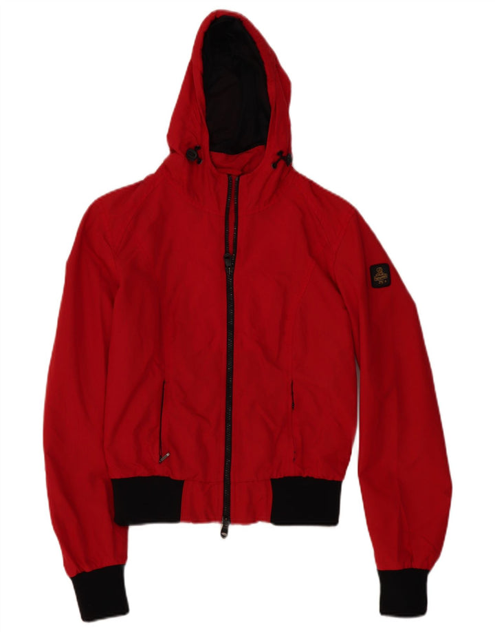 REFRIGIWEAR Womens Crop Hooded Bomber Jacket UK 12 Medium Red Polyamide