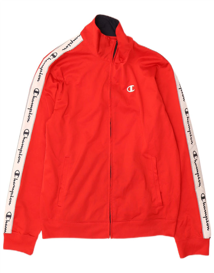 Champion Mens Graphic Tracksuit Top Jacket Medium Red Colourblock Polyester