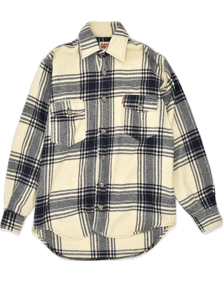ENERGIE Mens Flannel Shirt Small Beige Check Cotton Vintage Energie and Second-Hand Energie from Messina Hembry 