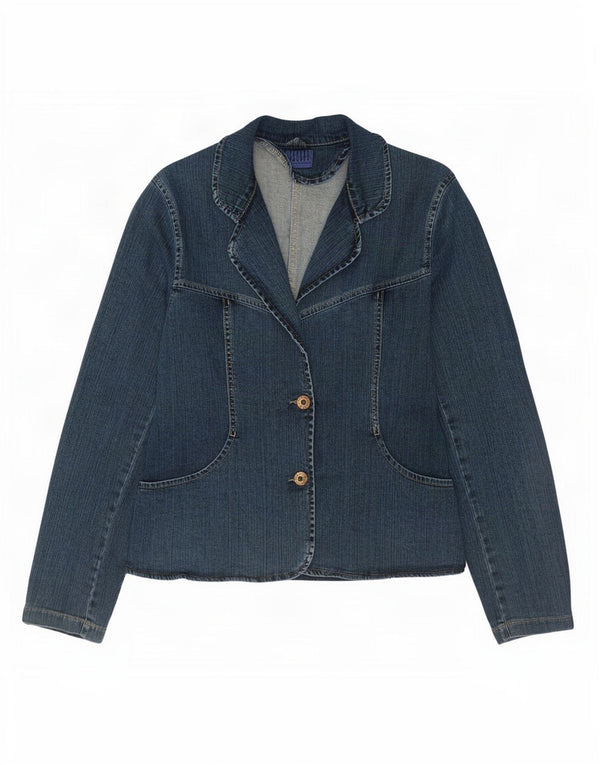 Giacca blazer in denim a 2 bottoni da donna Jacky-O UK 14 grande motivo cachemire blu navy