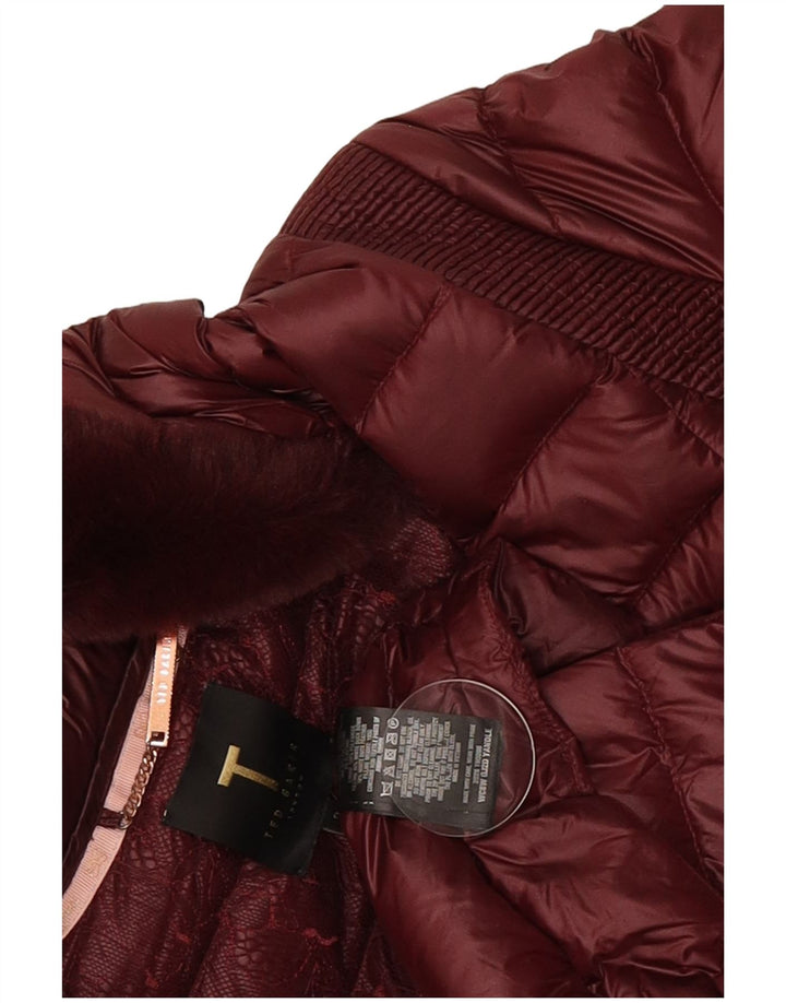 Ted Baker Manteau rembourré à capuche pour femme Taille 2 Petit Bordeaux Polyamide