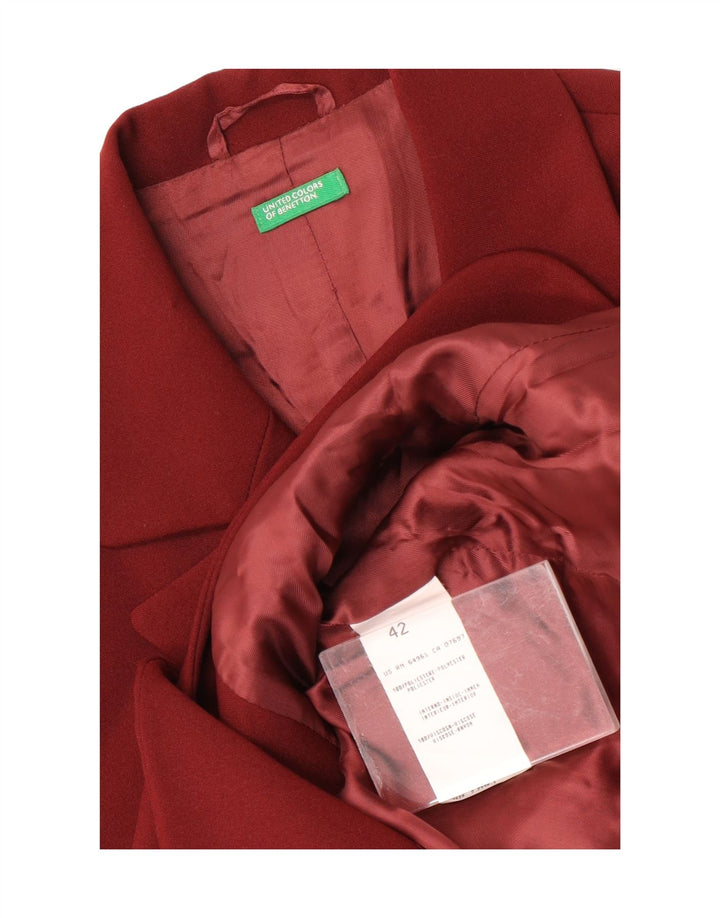 Benetton Womens 3 Button Blazer Jacket IT 42 Medium Burgundy Polyester