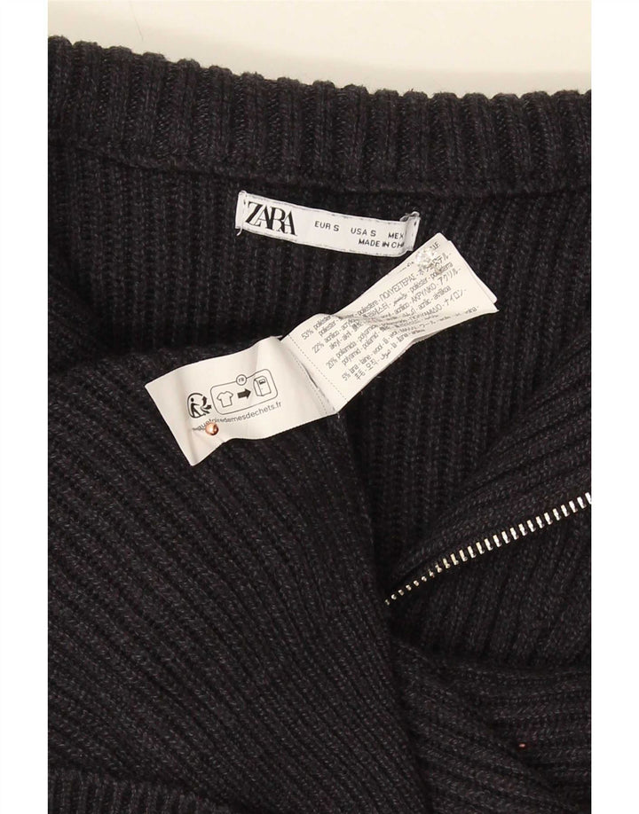 Zara Mens Zip Neck Jumper Sweater Small Gris Poliéster