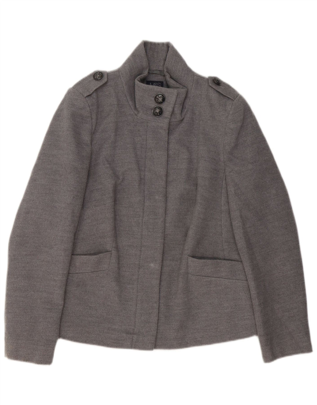 Marks & Spencer Womens Military Jacket UK 12 Medium Grey Polyester