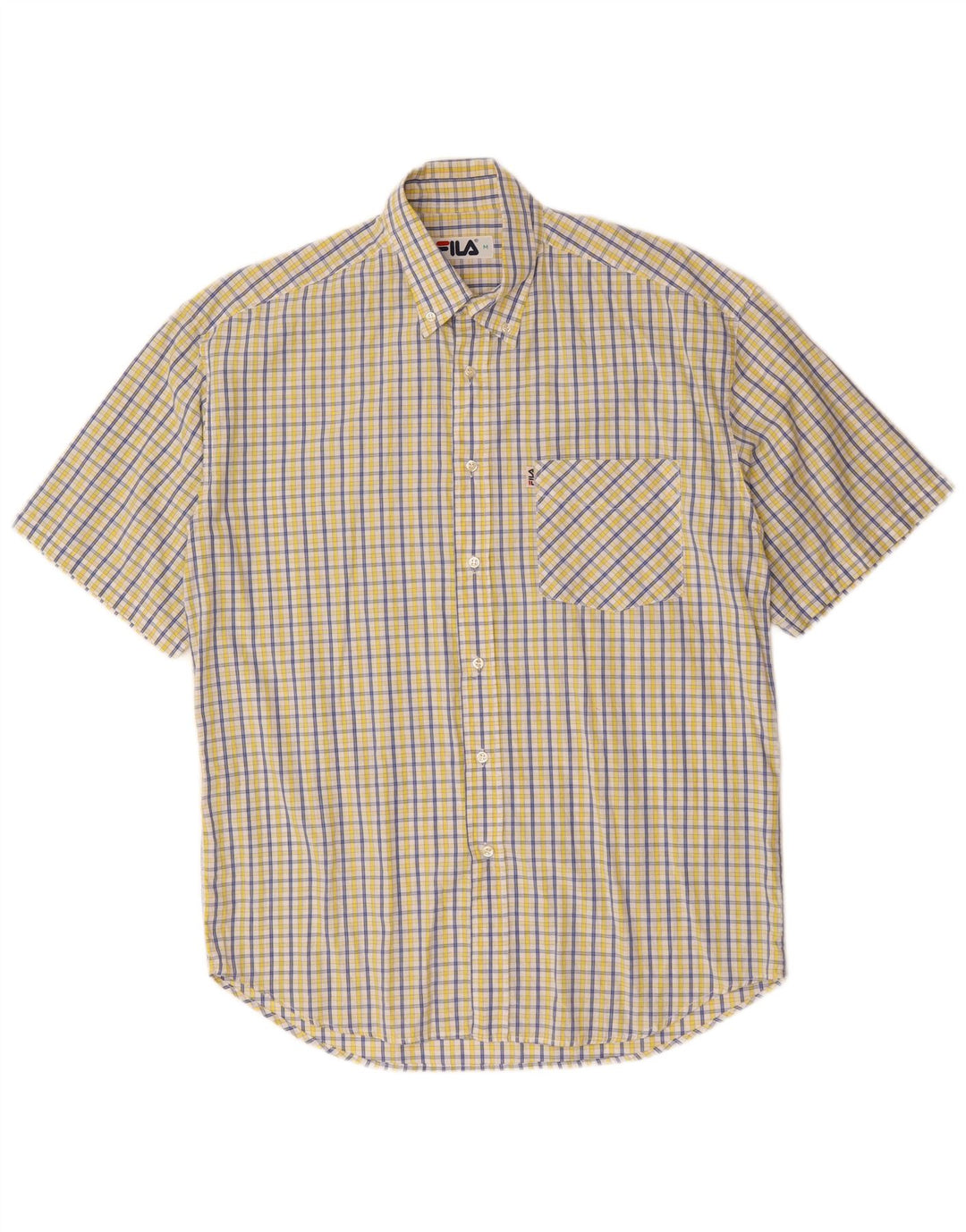 Fila Mens Short Sleeve Shirt Medium Yellow Check Cotton