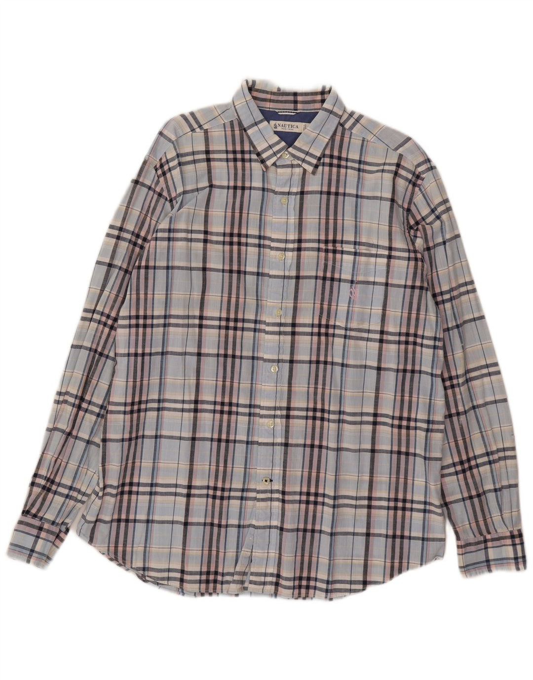 Nautica Mens Heritage Shirt Large Blue Check Cotton