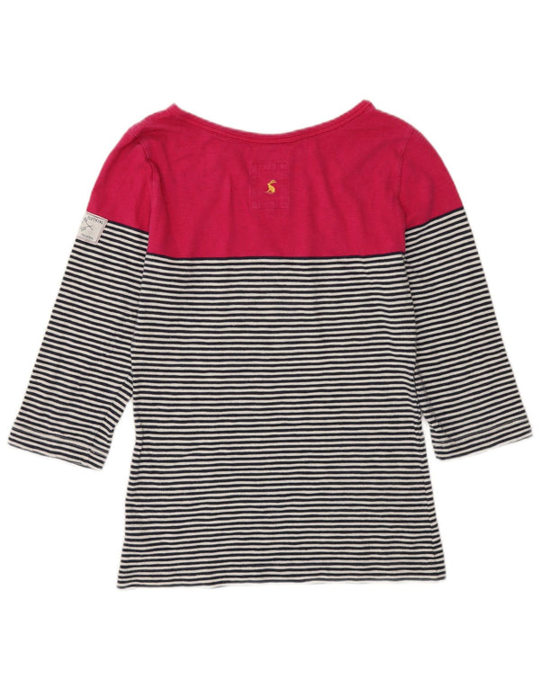 Joules Top da donna manica 3/4 UK 10 piccolo cotone a righe multicolore