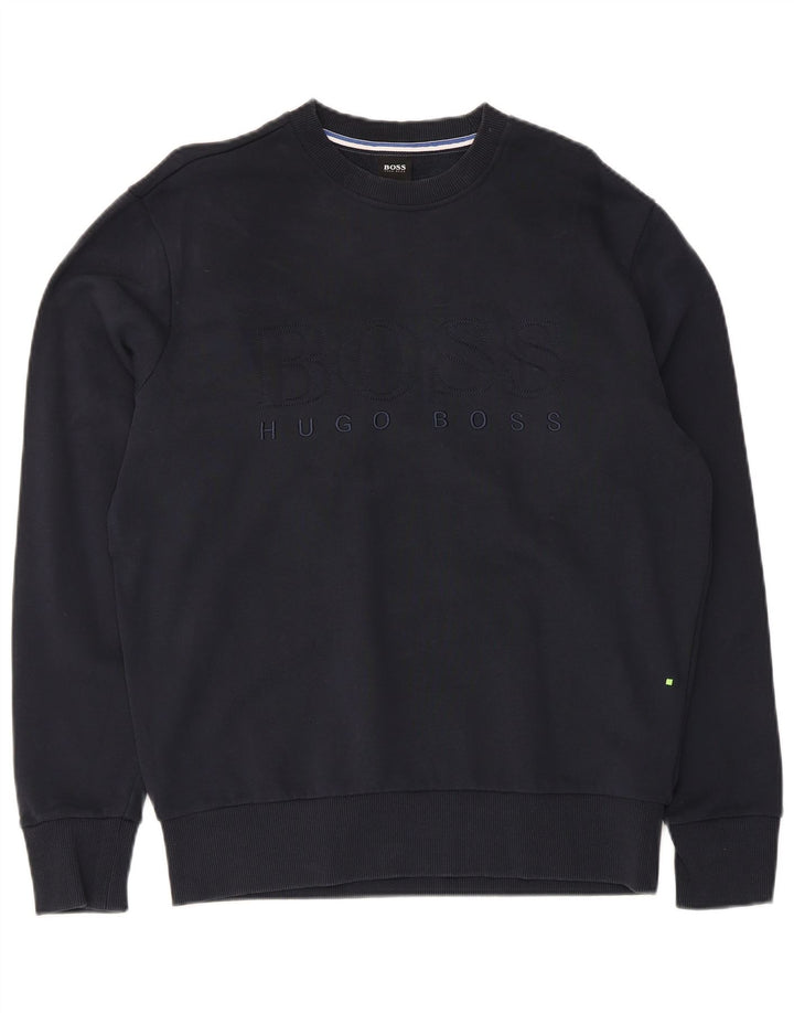 Hugo Boss Mens Graphic Sweatshirt Jumper Medium Navy Blue Cotton