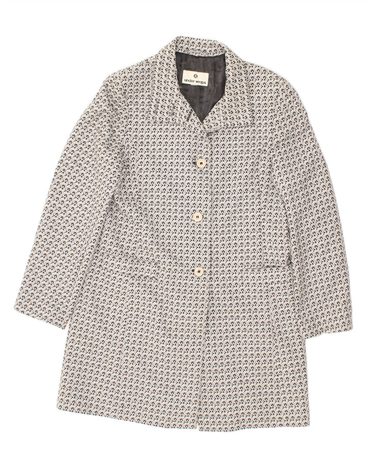 VINTAGE Womens Abstract Pattern Overcoat UK 12 Medium Grey Cotton Vintage Vintage and Second-Hand Vintage from Messina Hembry 