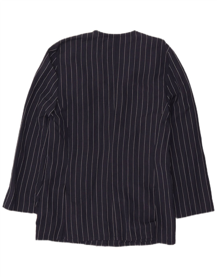 Vintage Womens 4 Button Blazer Jacket IT 44 Medium Navy Blue Striped