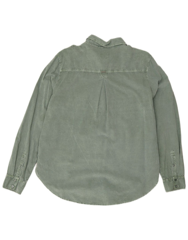 Guess Damen-Militär-Oversize-Cordhemd aus mittelgrüner Baumwolle, Größe UK 12