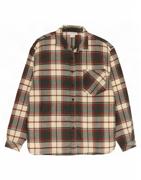 Vintage Womens Flannel Shirt UK 14 Medium Green Check Cotton