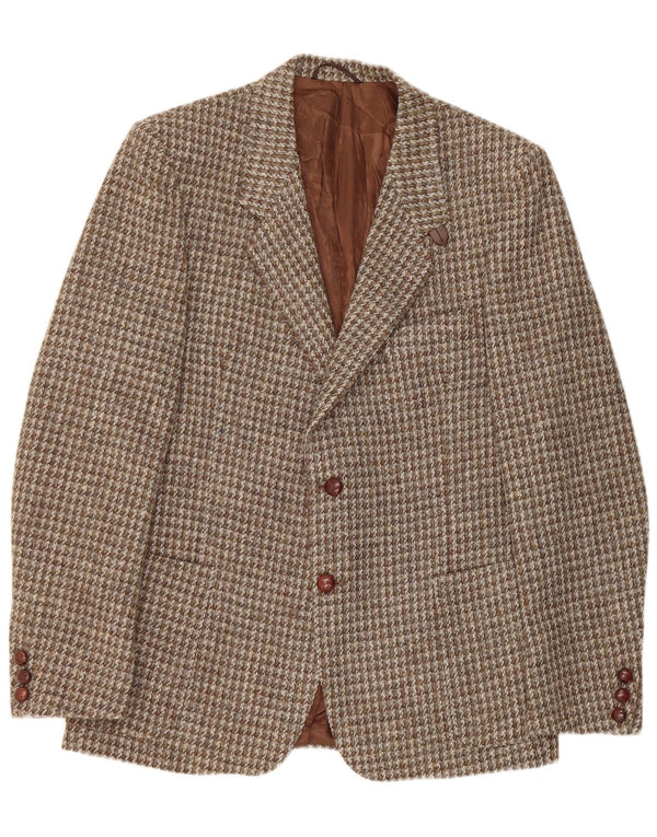 Harris Tweed Mens 2 Button Blazer Jacket UK 42 XL Brown Houndstooth