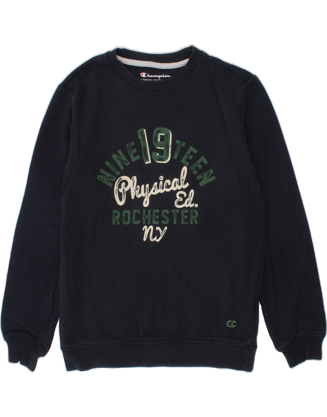 CHAMPION Boys Graphic Sweatshirt Jumper 9-10 Years Medium  Navy Blue Vintage Champion and Second-Hand Champion from Messina Hembry 