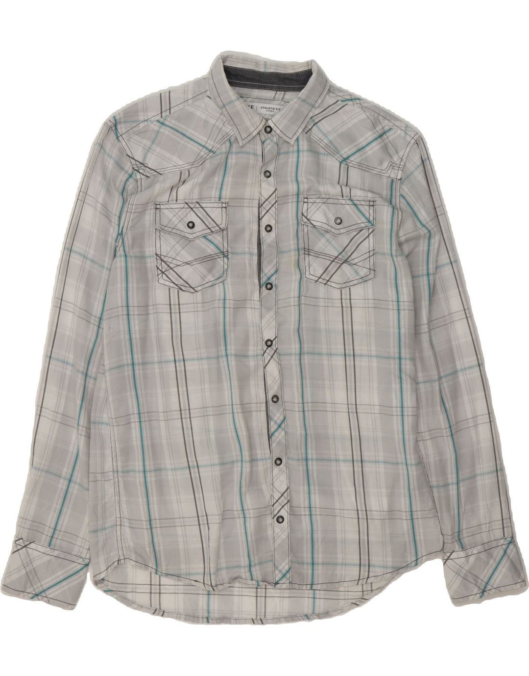 BKE Mens Athletic Fit  Shirt Large Grey Check Cotton Vintage BKE and Second-Hand BKE from Messina Hembry 