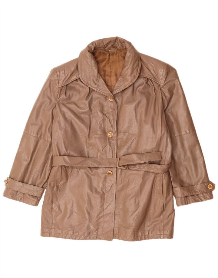 Vintage Womens Oversized Leather Jacket IT 52 2XL Brown