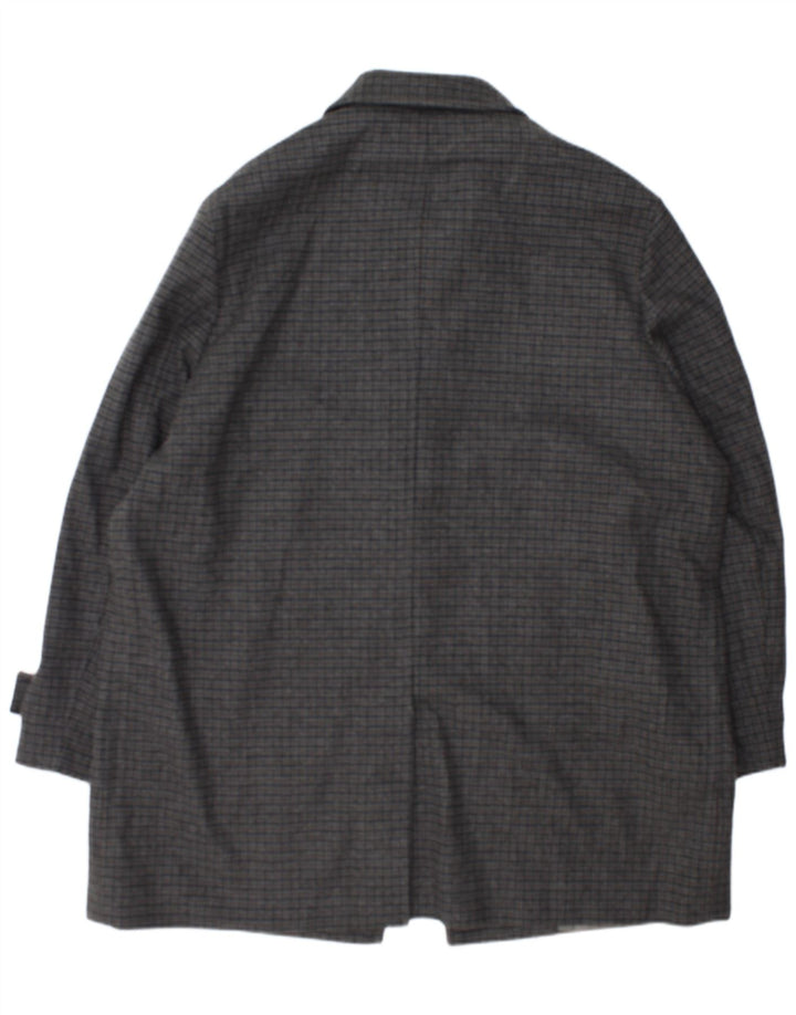 Marks & Spencer Mens Overcoat UK 44 2XL Grey Houndstooth Wool