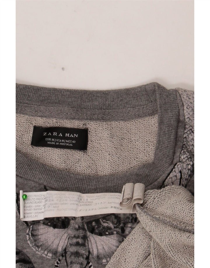 Felpa grafica da uomo Zara in cotone floreale grigio medio