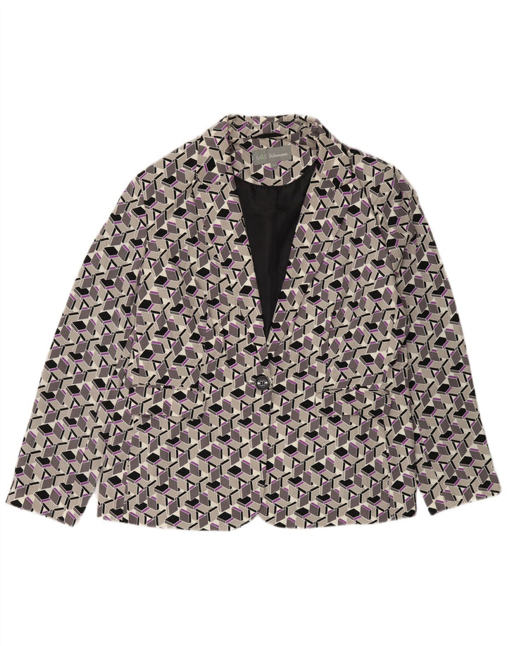 MARKS & SPENCER Womens 1 Button Blazer Jacket UK 18 XL  Grey Geometric