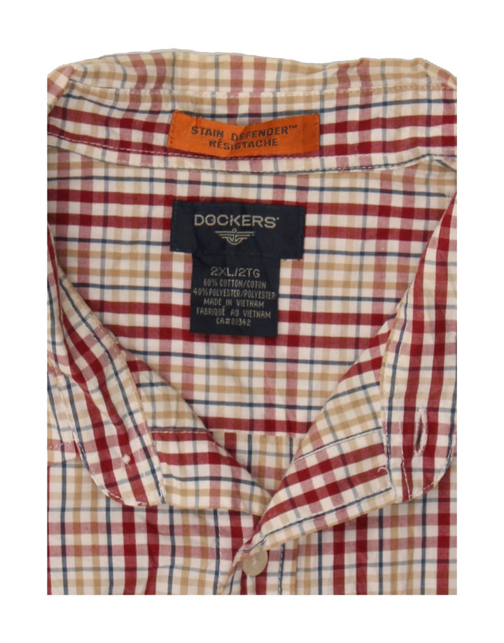 DOCKERS Mens Short Sleeve Shirt 2XL Red Check Cotton Vintage Dockers and Second-Hand Dockers from Messina Hembry 