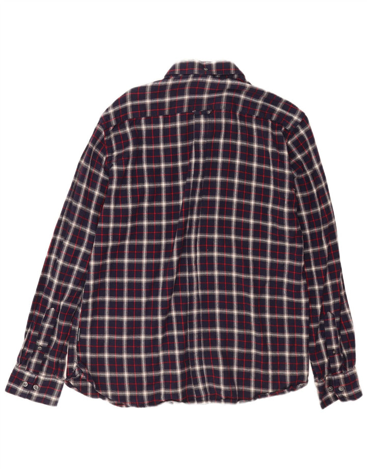 French Connection Mens Flannel Shirt Large Navy Blue Check Cotton