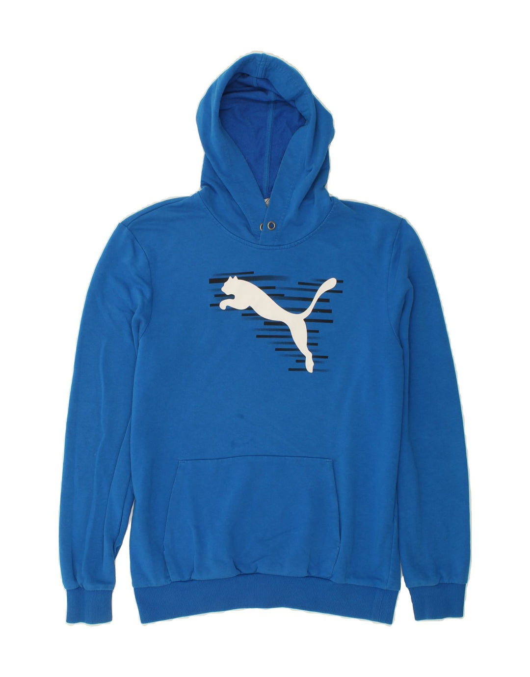 PUMA Mens Graphic Hoodie Jumper Medium Blue Cotton Vintage Puma and Second-Hand Puma from Messina Hembry 