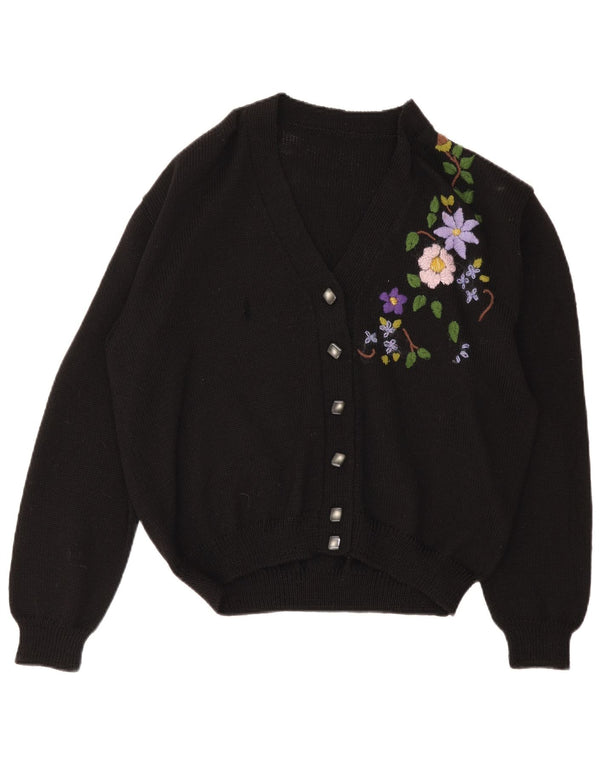 Vintage dame cardigan sweater UK 16 Large Black Floral