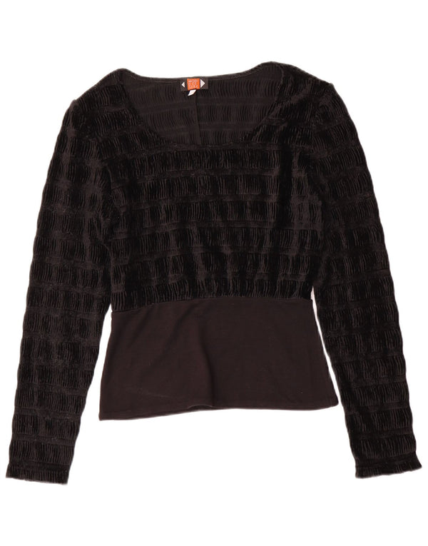 vintage Femme Blouse Top UK 10 Petit Noir