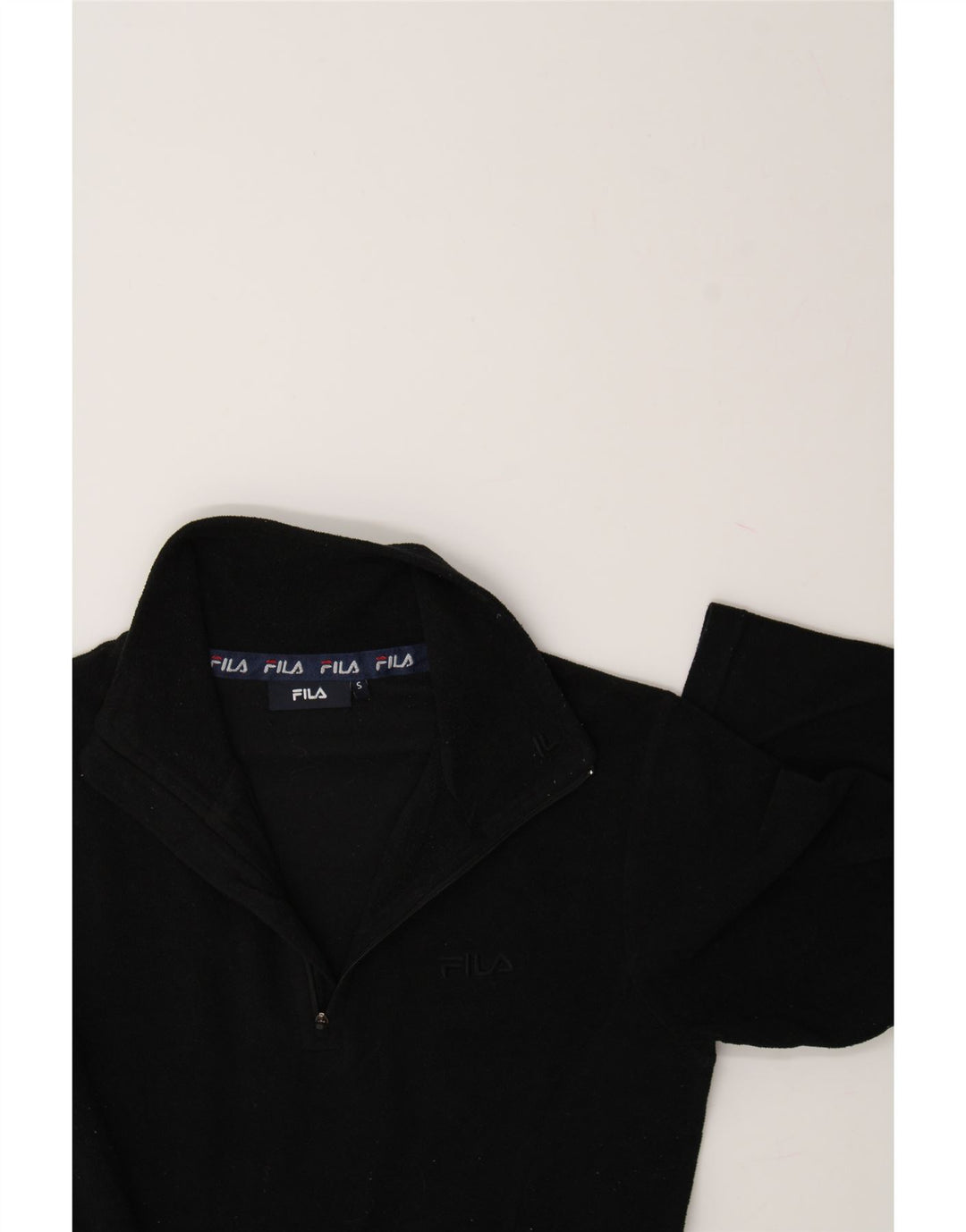 FILA Womens Zip Neck Fleece Jumper UK 10 Small Black Polyester Vintage Fila and Second-Hand Fila from Messina Hembry 