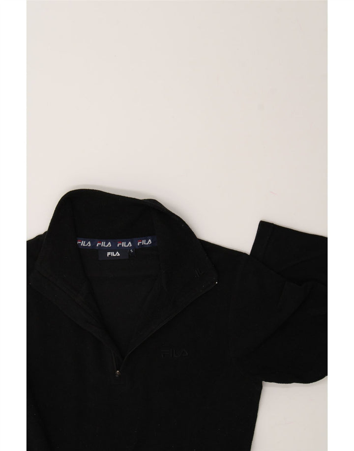 FILA Womens Zip Neck Fleece Jumper UK 10 Small Black Polyester Vintage Fila and Second-Hand Fila from Messina Hembry 