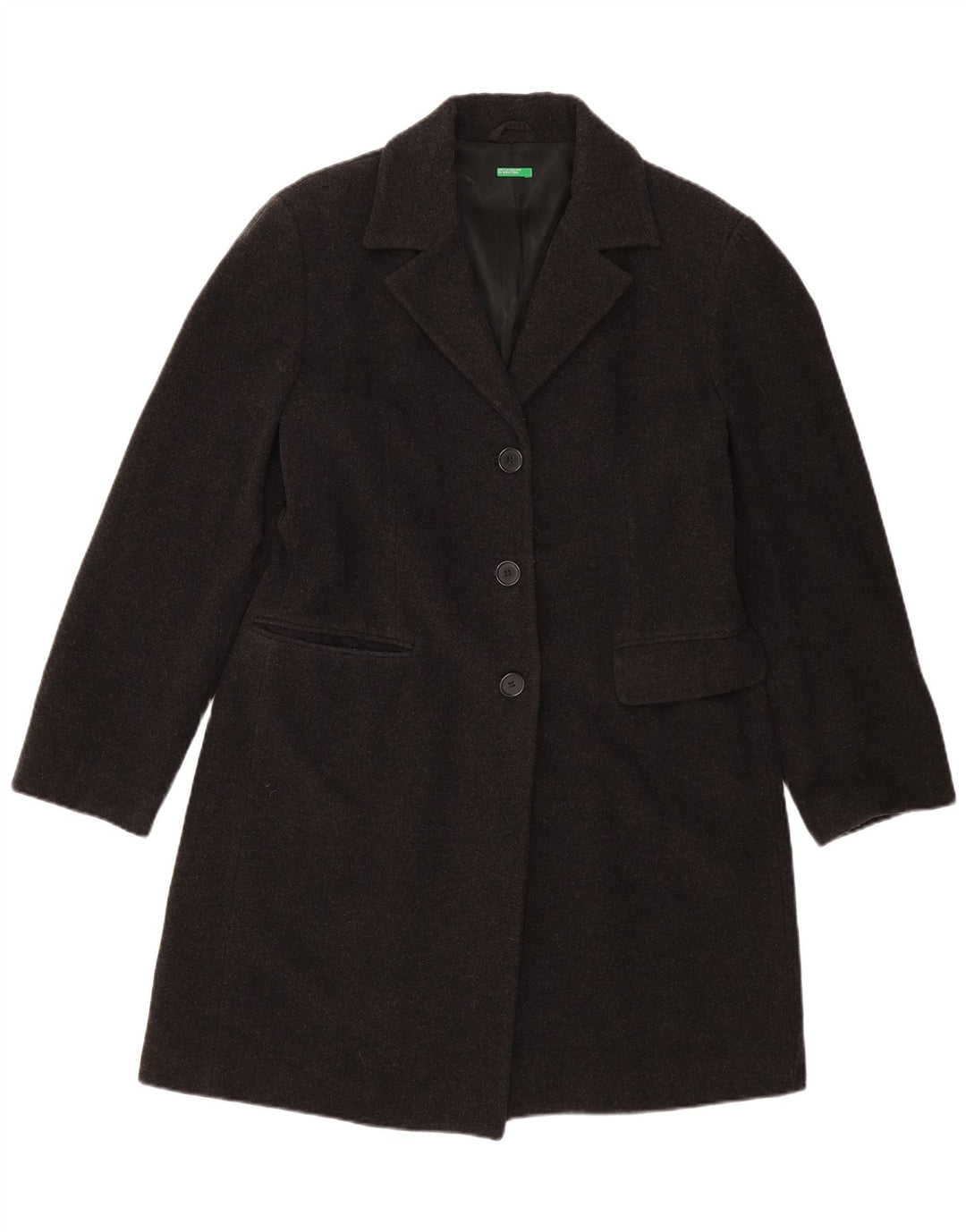 BENETTON Dame Overfrakke IT 48 XL Sort Uld