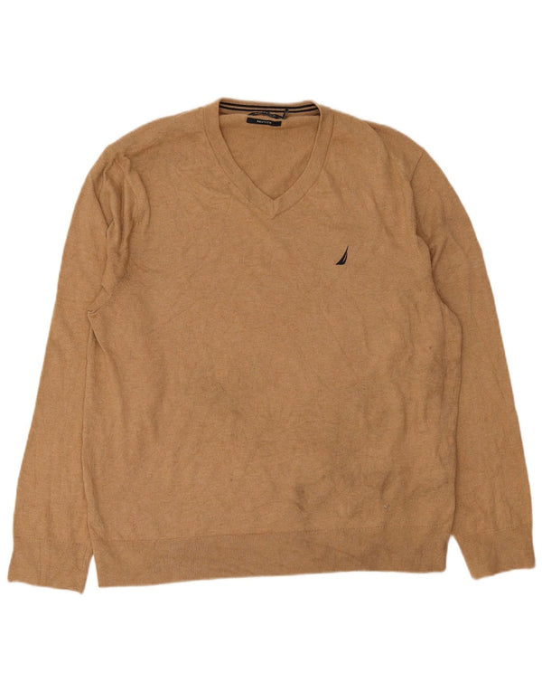 Maglione da uomo con scollo a V Nautica XL in cotone beige