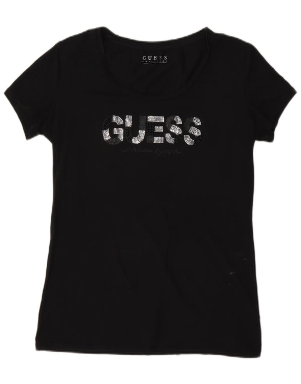 Guess Womens Graphic T-Shirt Top UK 16 Large Black Cotton