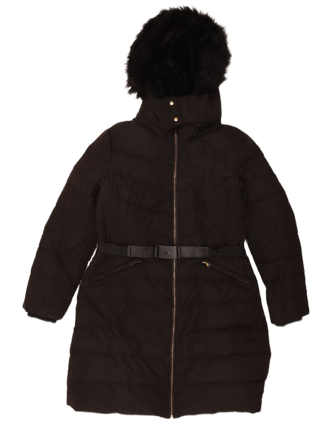 Zara Womens Hooded Padded Coat UK 20 2XL Black Polyester