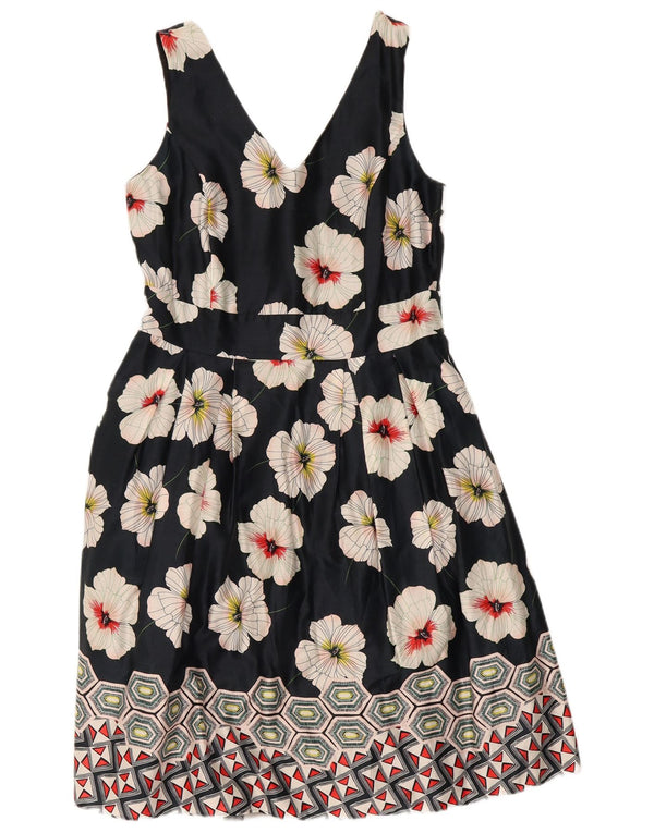 Monsoon Dame Ærmeløs A-Line Kjole UK 14 Medium Marineblå Blomsterbomuld