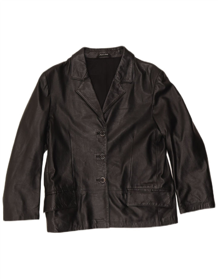 Vintage Womens 3 Button Leather Blazer Jacket IT 48 XL Black Leather